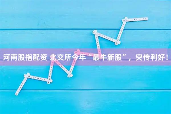 河南股指配资 北交所今年“最牛新股”，突传利好！